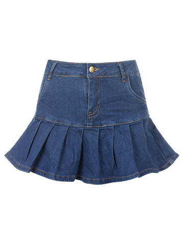 Women Jeans Skirts High Waist Pleated Skirts