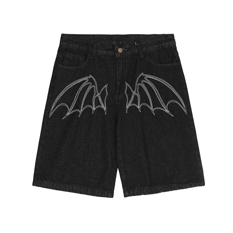 Bat Angel Rhienstone Denim Shorts