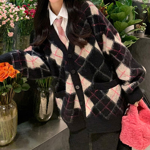 Autumn Winter Argyle Knitted Jumpers