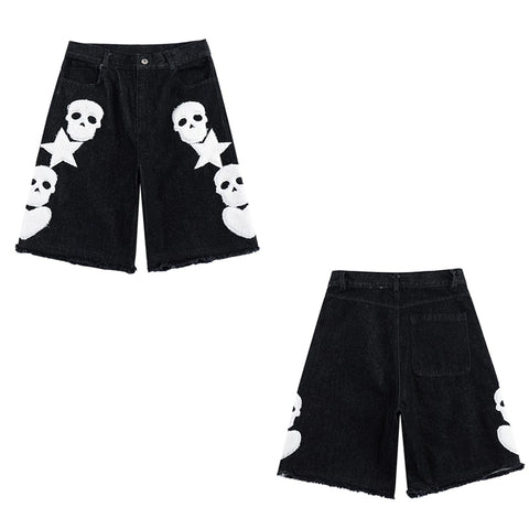 SKULL STARS & HEART Denim Shorts