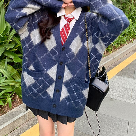 Autumn Winter Argyle Knitted Jumpers