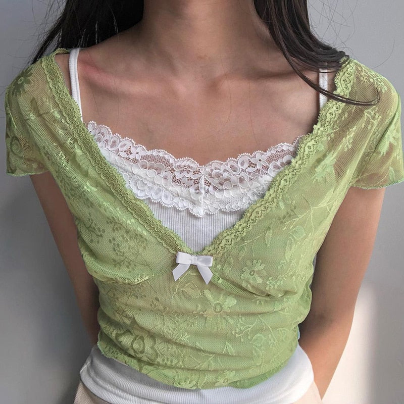 Coquette Aesthetic Lace Cropped Top