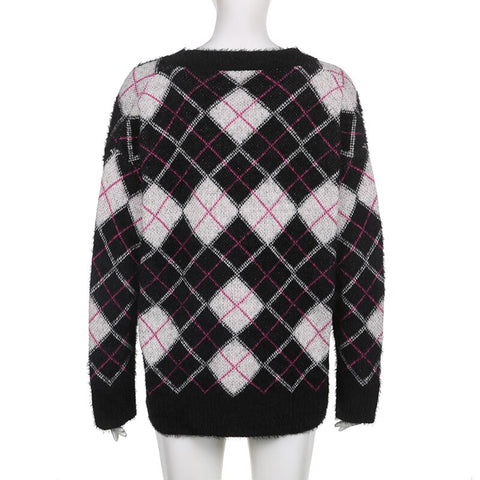 Autumn Winter Argyle Knitted Jumpers