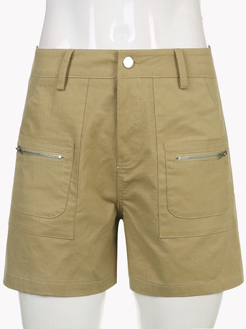 High Waisted Khaki Pockets Cargo Shorts