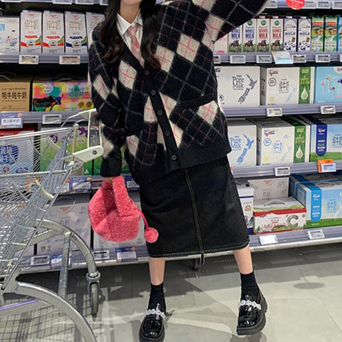 Autumn Winter Argyle Knitted Jumpers