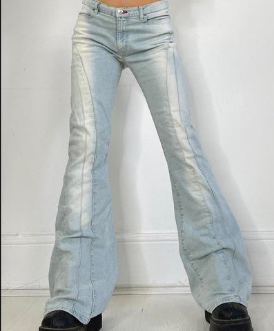High Waist Washed Bleached Flare Jeans