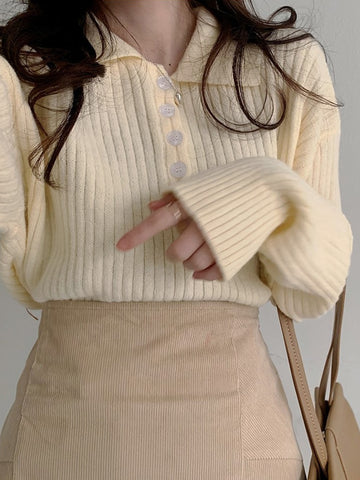 Cute Sweaters Turn Down Collar Full Sleeve Jumpers