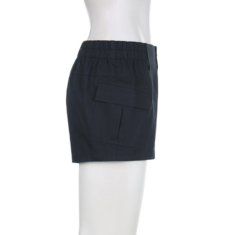 Solid Cargo Elastic Band Low Waisted Shorts