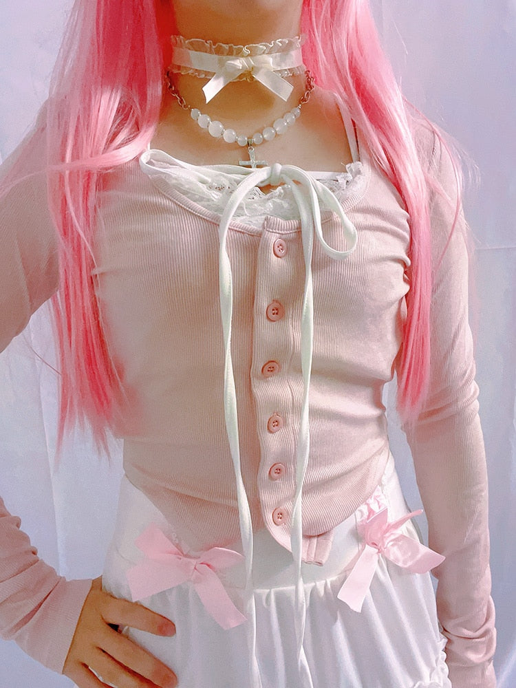 Pink Kawaii Lolita Japanese Aesthetic T shirt