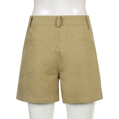 High Waisted Khaki Pockets Cargo Shorts