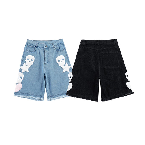 SKULL STARS & HEART Denim Shorts