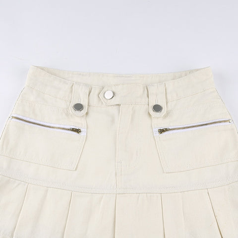 White A-line Pleated Zipper Pockets Jean Skirts