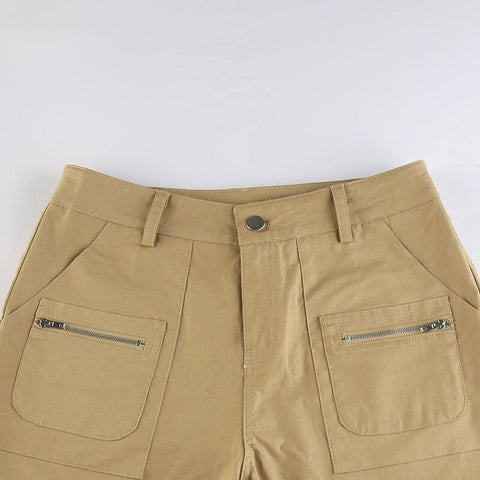 High Waisted Khaki Pockets Cargo Shorts