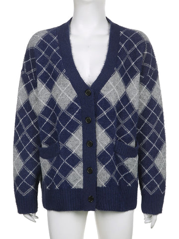 Autumn Winter Argyle Knitted Jumpers