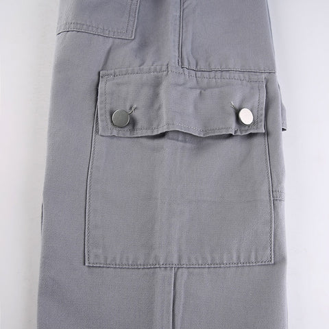 Big Pockets Baggy Straight Zipper Trousers