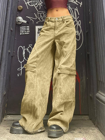 Fashion Women Zipper Punk Joggers Grunge Jeans