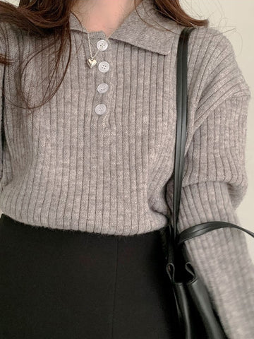 Cute Sweaters Turn Down Collar Full Sleeve Jumpers