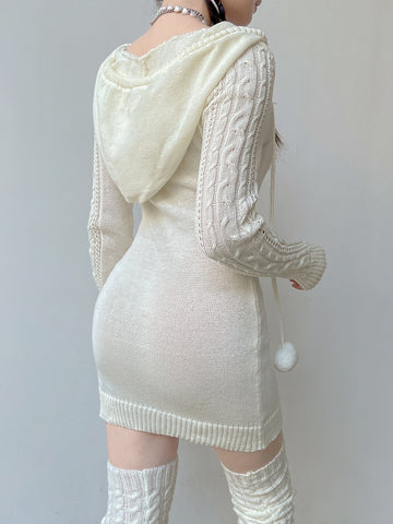 Mini Crochet Knit Hoodie Short Dress