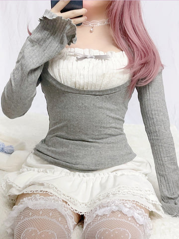 Sweet Aesthetic Lace Patchwork T-shirt