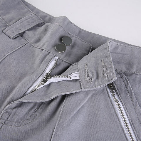 Big Pockets Baggy Straight Zipper Trousers