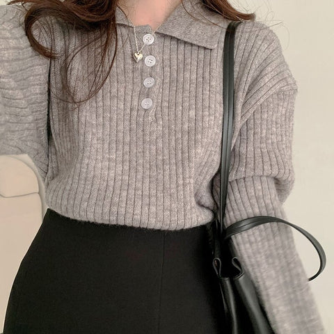 Cute Sweaters Turn Down Collar Full Sleeve Jumpers