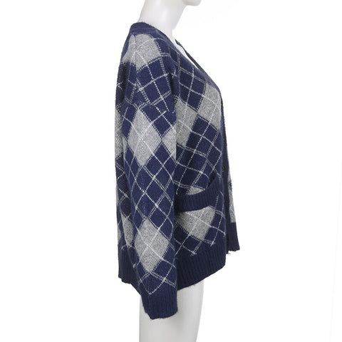 Autumn Winter Argyle Knitted Jumpers