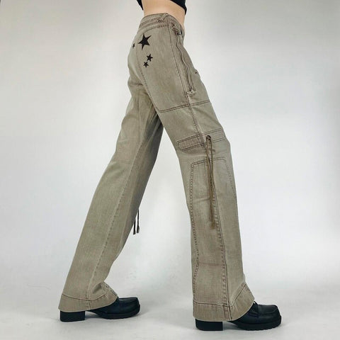 Khaki Vintage Low Waisted Pockets Streetwear Pants