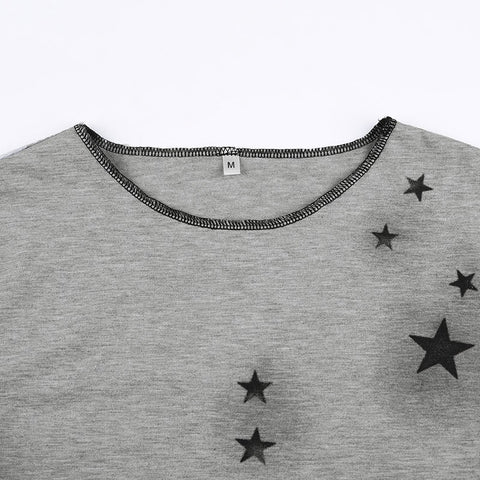 Star Crop Top Grey Patchwork Retro T Shirt