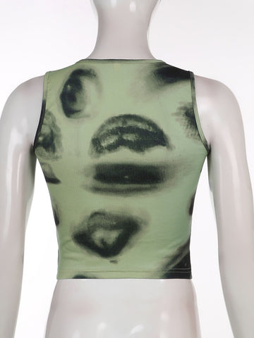 Mini Vest Women Eyes Print Tank Tops