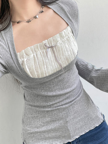Lace Patchwork Fake Two Piece T-shirt