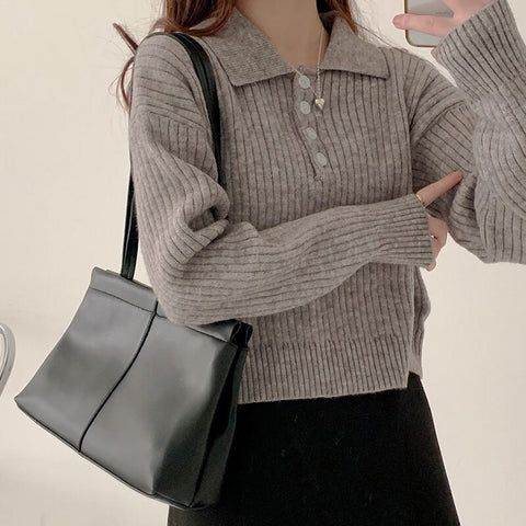 Cute Sweaters Turn Down Collar Full Sleeve Jumpers