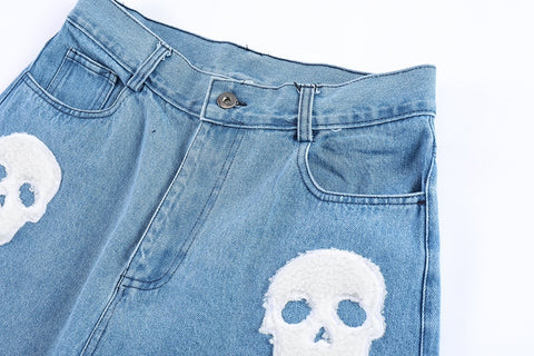 SKULL STARS & HEART Denim Shorts