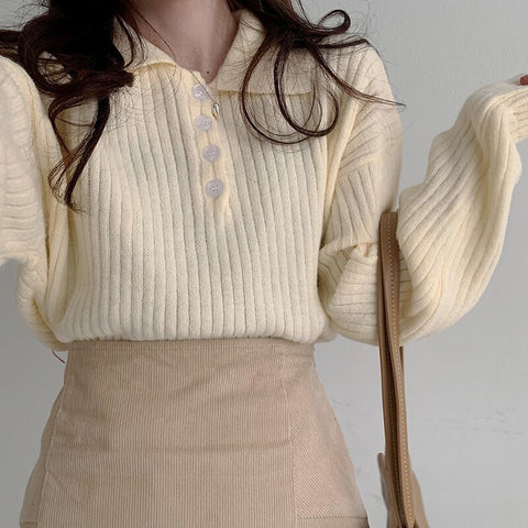 Cute Sweaters Turn Down Collar Full Sleeve Jumpers