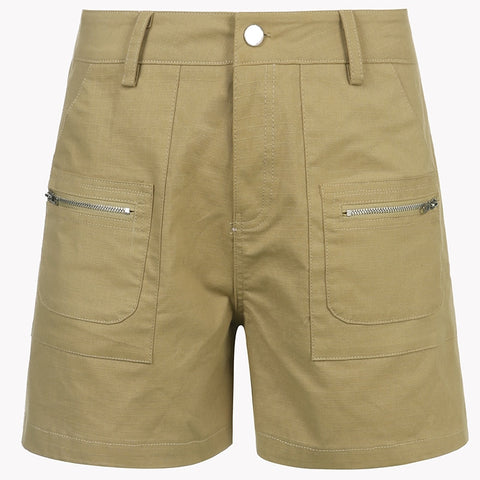 High Waisted Khaki Pockets Cargo Shorts