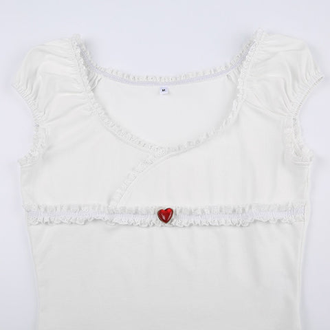 Kawaii Lace Ruffle Cute Short Sleeve Top