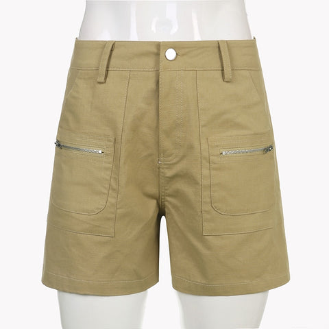 High Waisted Khaki Pockets Cargo Shorts