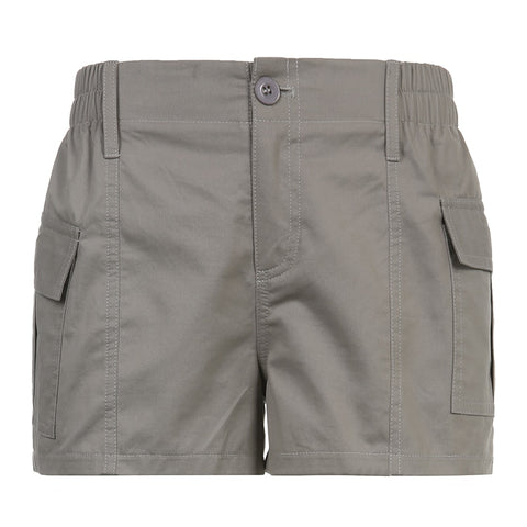 Solid Cargo Elastic Band Low Waisted Shorts