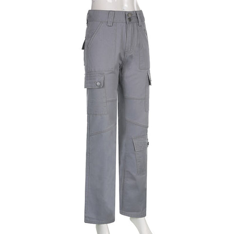 Big Pockets Baggy Straight Zipper Trousers