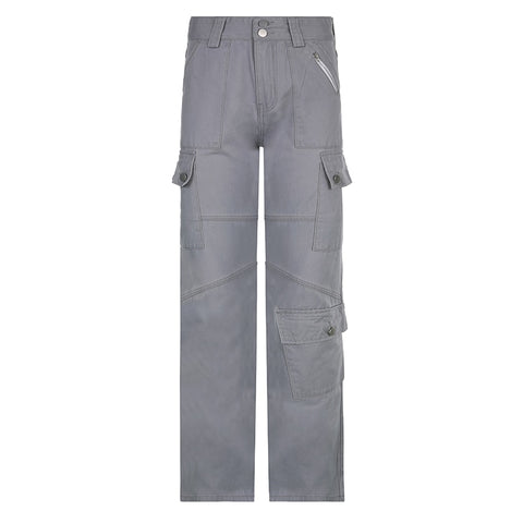 Big Pockets Baggy Straight Zipper Trousers