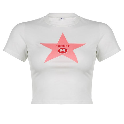 Star Crop Top O Neck Short Sleeve T Shirt