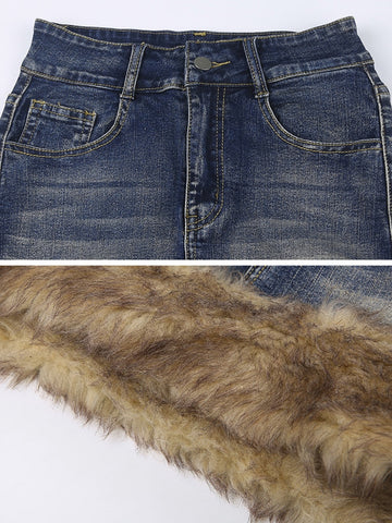 GIRL Patch Furry Women Jeans Skirts