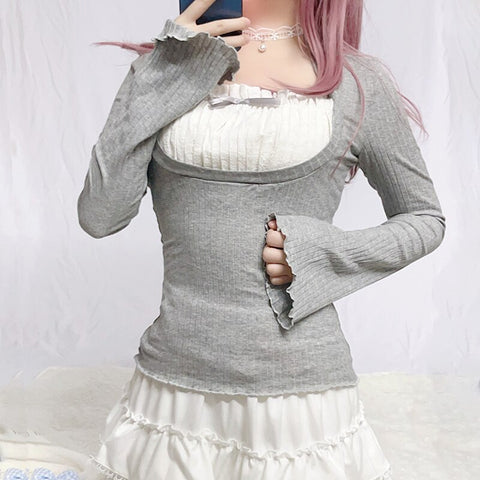 Sweet Aesthetic Lace Patchwork T-shirt