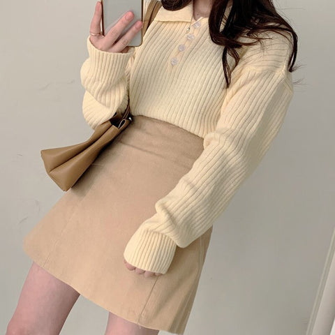 Cute Sweaters Turn Down Collar Full Sleeve Jumpers