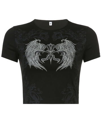Printed Crop Short Sleeve Grunge Goth Black T Shirt