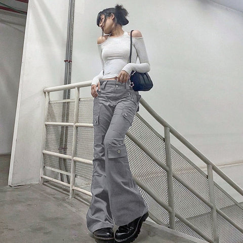 Big Pockets Baggy Straight Zipper Trousers