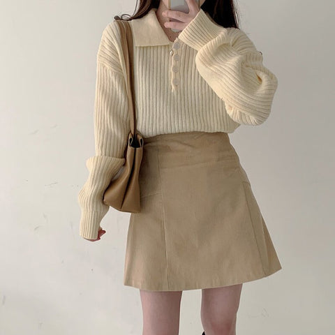 Cute Sweaters Turn Down Collar Full Sleeve Jumpers