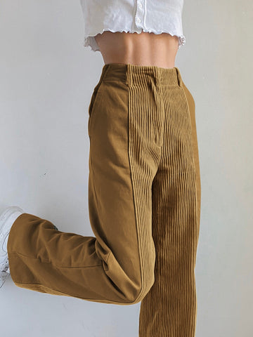 GIRL Elastic High Waist Corduroy Pants