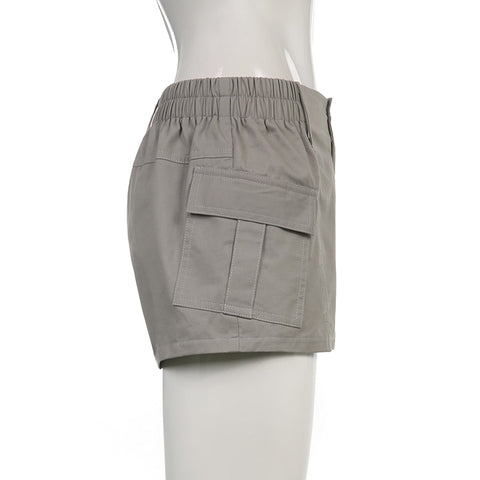 Solid Cargo Elastic Band Low Waisted Shorts