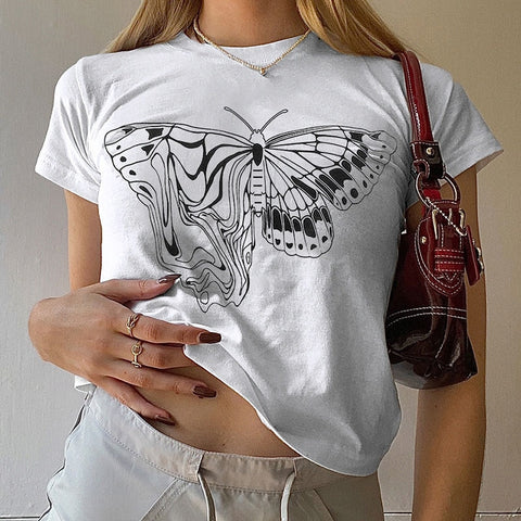 Summer Butterfly Print Short-sleeved T-shirt