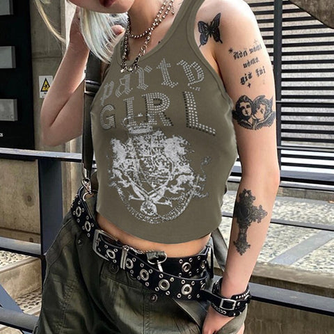 Harajuku Graphic Print Metal Chains Tank Top